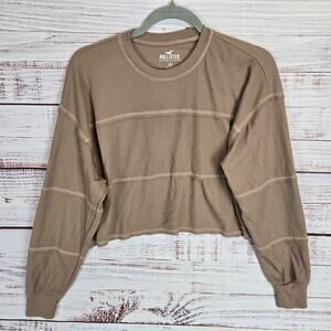 Hollister Tan Thermal XS Exposed Seams Long Sleeve Crop Knit Neutral Pullover